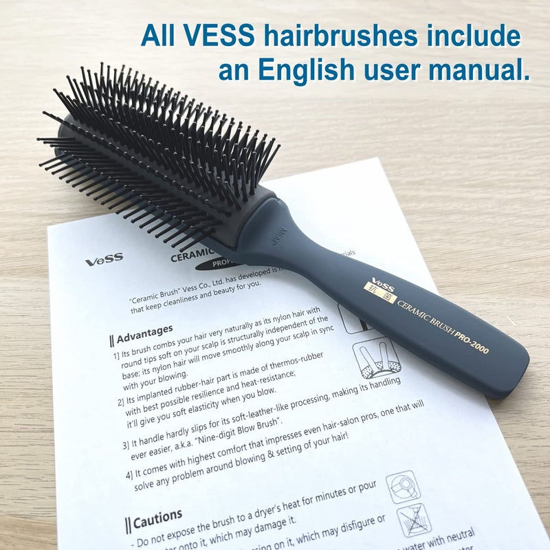 Vess Professional Hair Blow Brush Pro-2000 Ceramic 9 rows Wide Type-English Instruction Manual-Made in Japan - Image 3